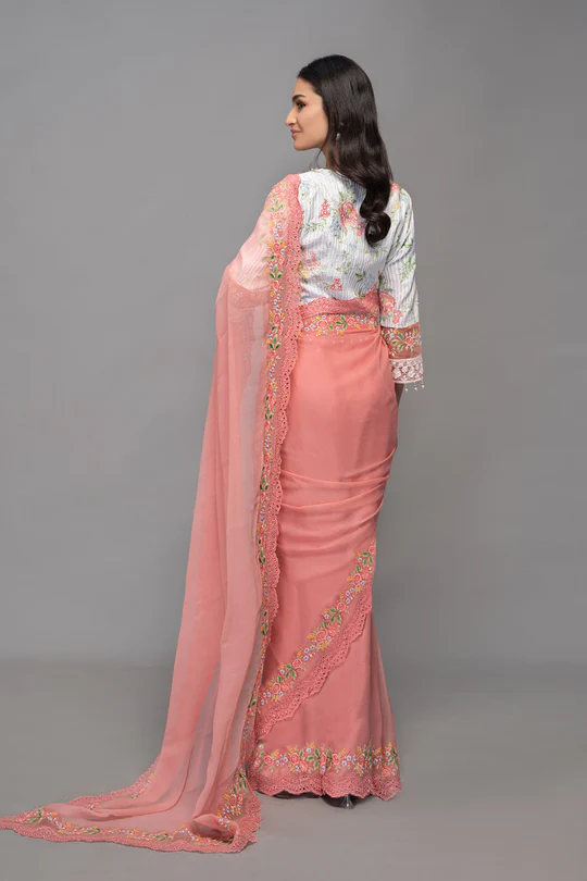 Model In Saree Pink Back